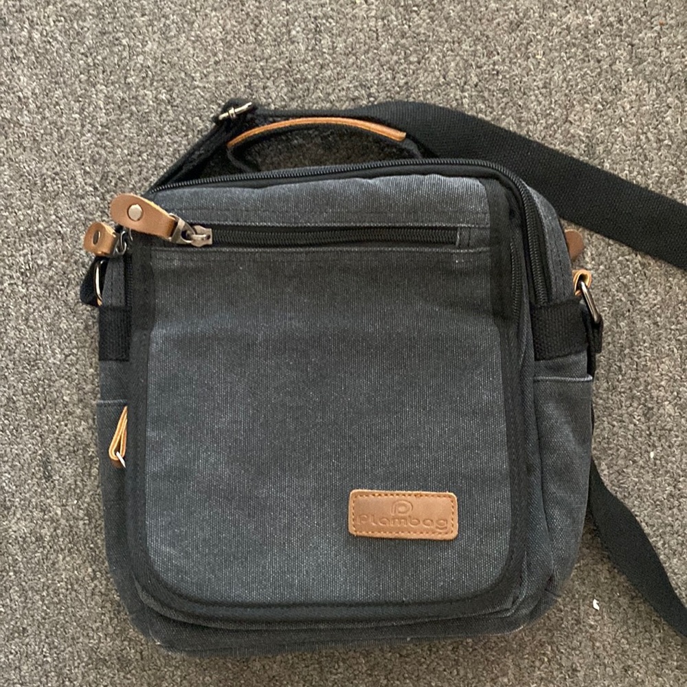 Plambag denim canvas and leather crossbody bag messenger tablet